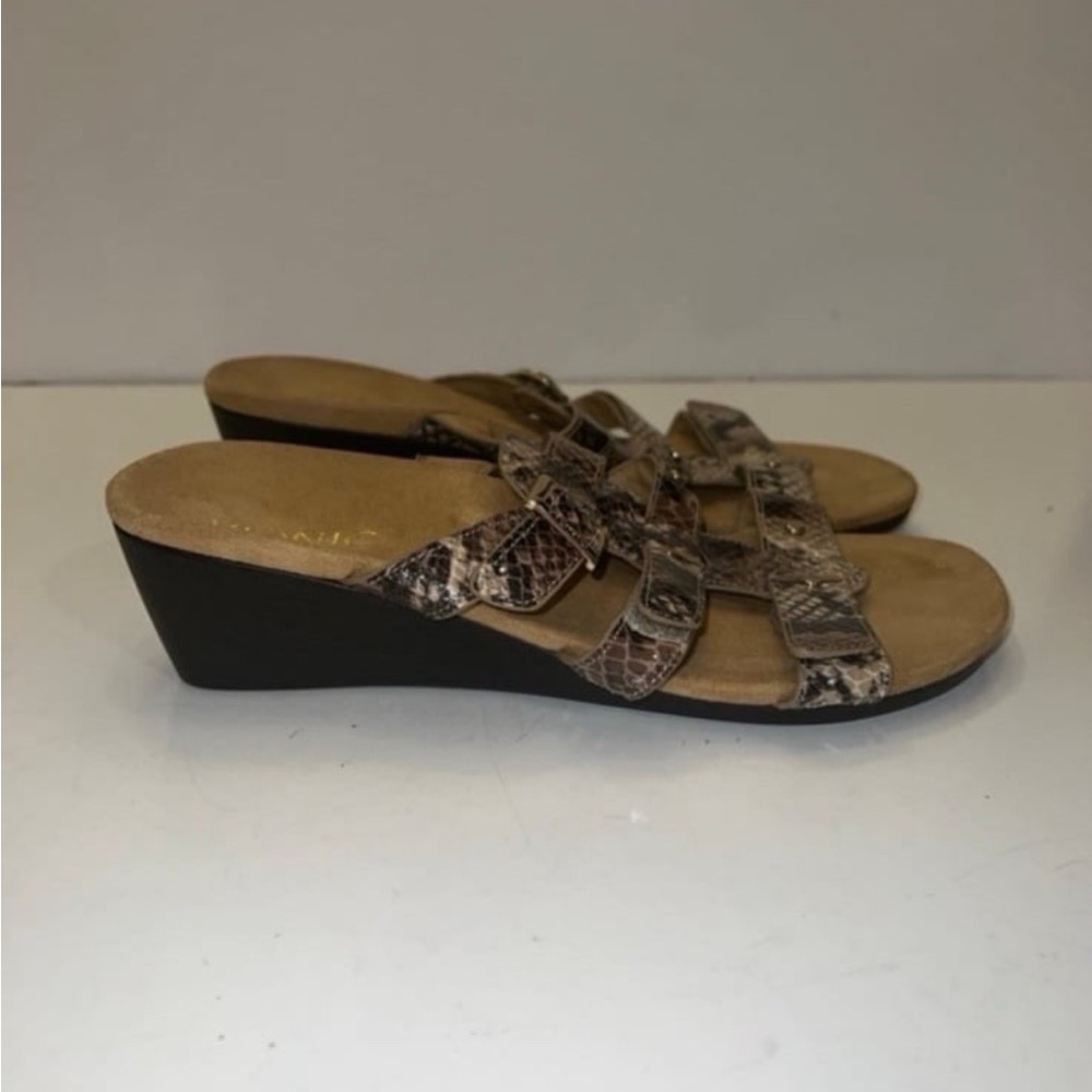 Vionic Radia Wedge Sandals Adjustable Triple Strap Snakeskin Slides - Picture 3 of 7
